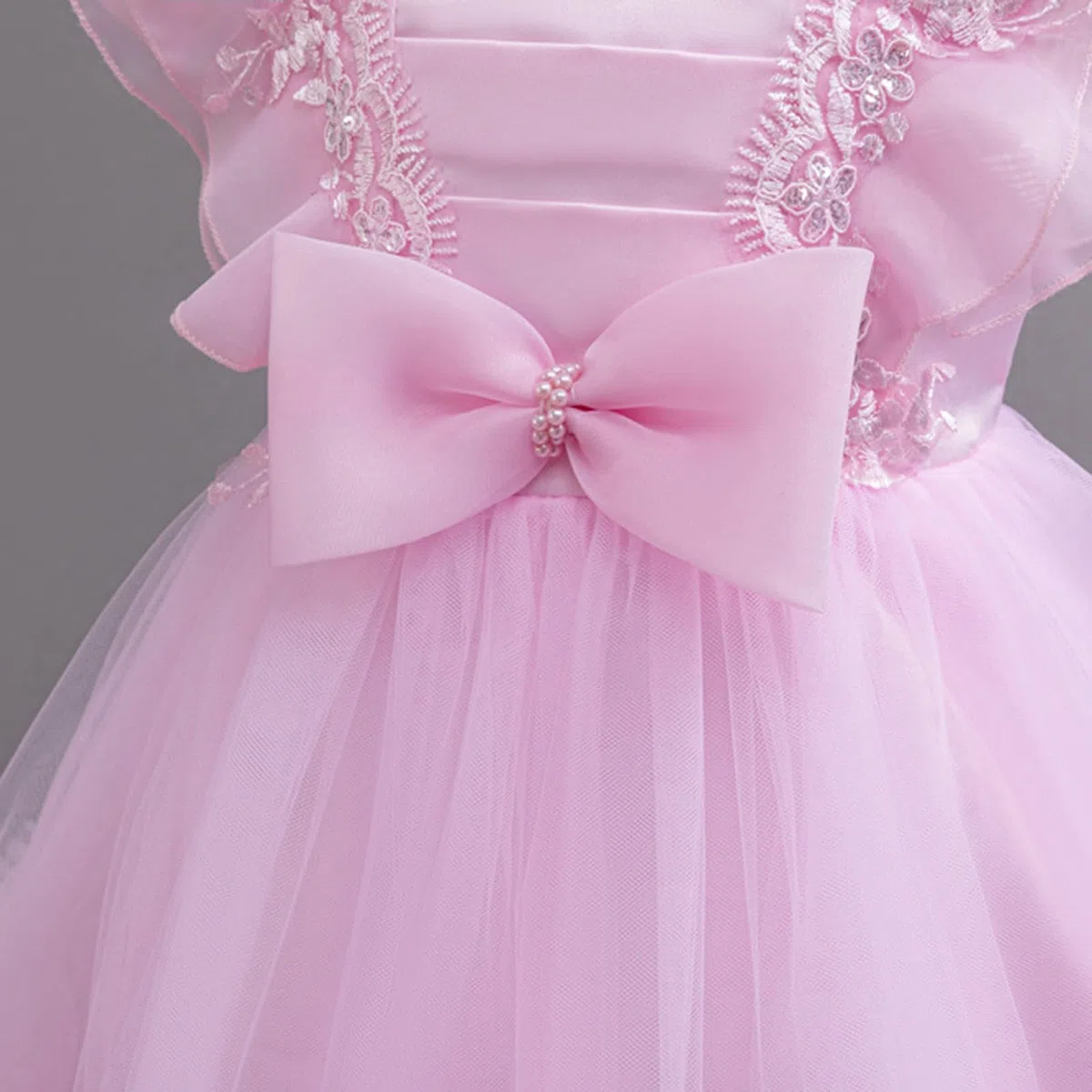 Vestido de princesa para niñas, con lazo de tul, para fiesta de cumpleaños, formal, vestido de graduación, boda, dama de honor, concurso, manga con volantes, lindos vestidos