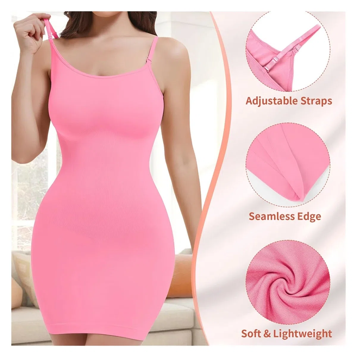 Vestido Moldeador Vestidos moldeadores for Mujer, Moldeador de Abdomen, Moldeador de Cuerpo, Adelgazante, Levantador de glúteos, Camisola, Ropa Interior Femenina(Pink,XXL)