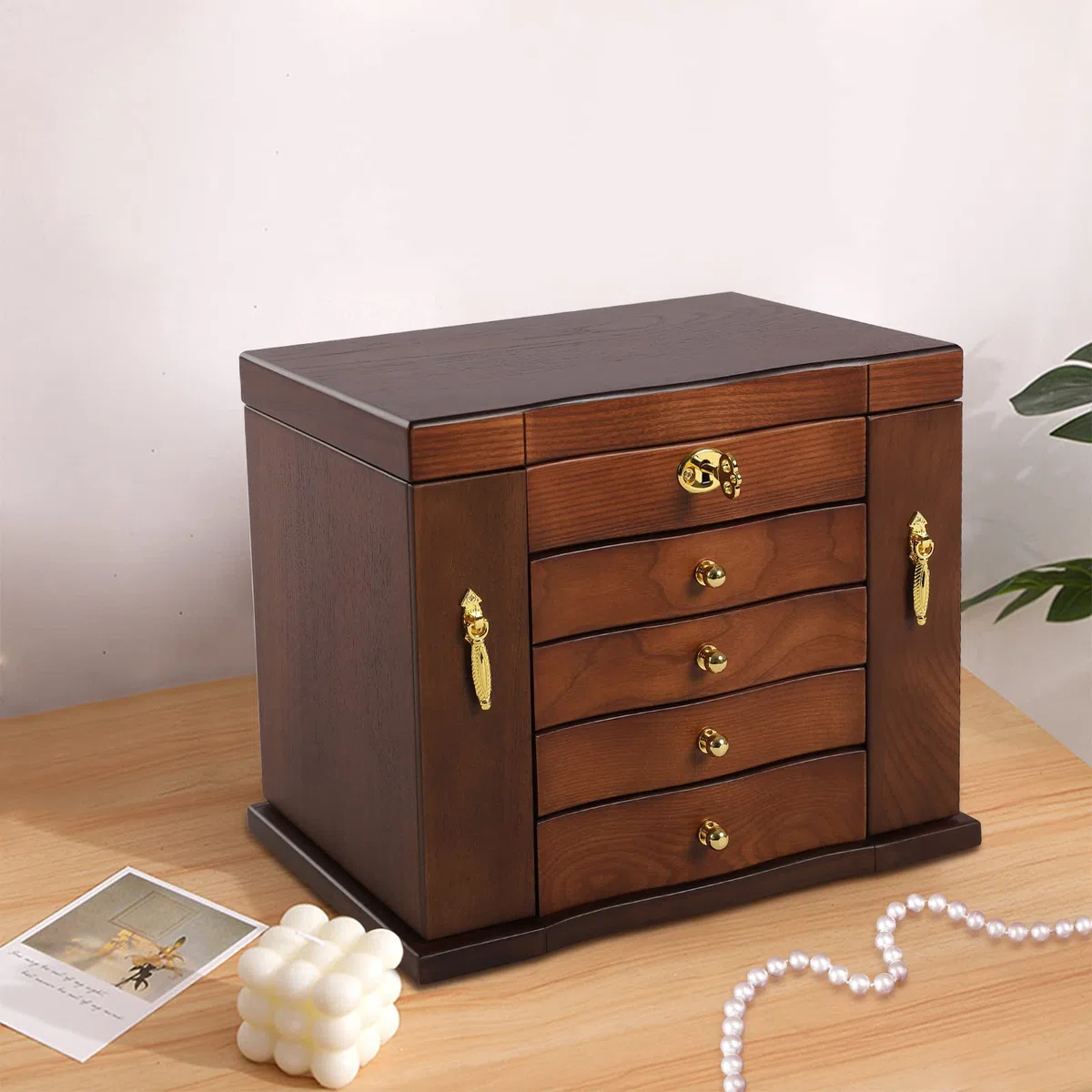 Joyero para mujer, caja de joyería con 5 cajones y espejos, caja de joyería de madera, caja de joyería para collar, anillo, pendientes, pulsera, caja de joyería para niña, EFEDSF43534