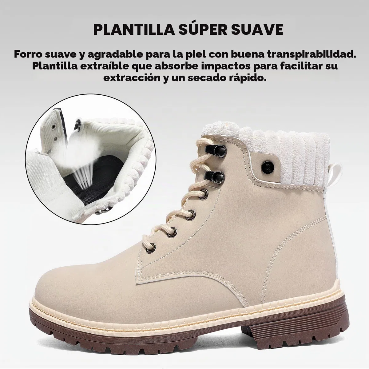 Mujeres Senderismo Nieve Invierno Botas Impermeables Botines de Nieve Senderismo Botas Calientes Fur Forro Boots Outdoor Antideslizantes Trekking Zapatos Beige 40EU