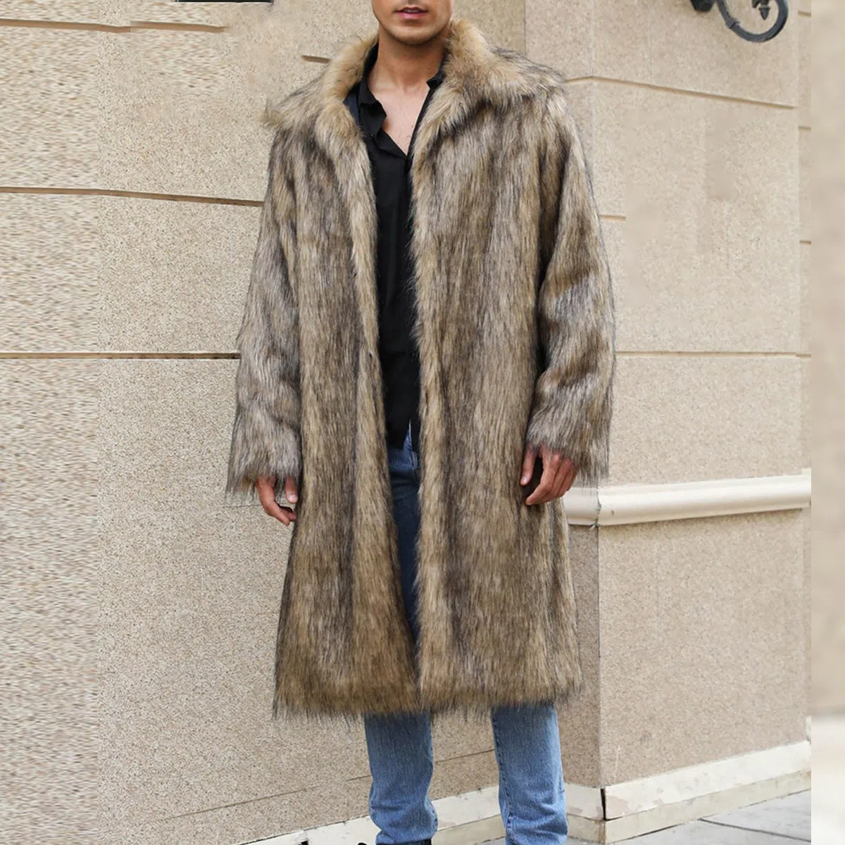 Chaqueta pelo hombre Largo Abrigo Parka Invierno Chaquetas de Piel Sintética de Pelo Manga Larga Abrigo de Piel Largo para hombre, Chaquetas de Chaquetones de Invierno, Parka de Piel Sintética