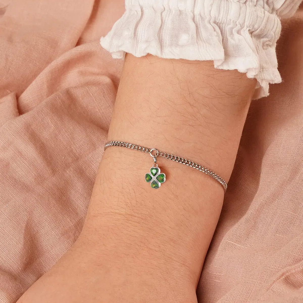 trendor Pulsera infantil con trébol verde, plata de ley 925, rodiada, 21622