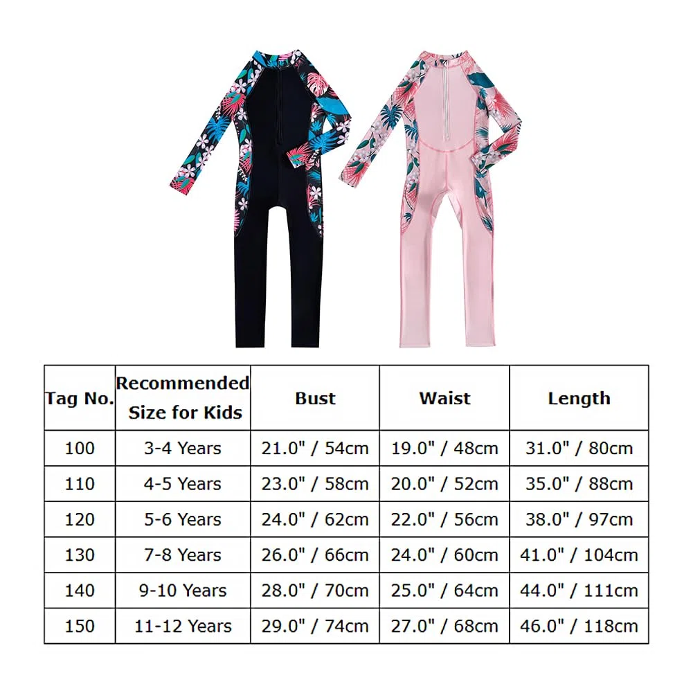IMEKIS Traje de baño de una pieza para niñas y niñas, manga larga, estampado floral, con cremallera, UPF 50+, protección contra erupciones, modesto, cuerpo completo, traje de baño para deportes