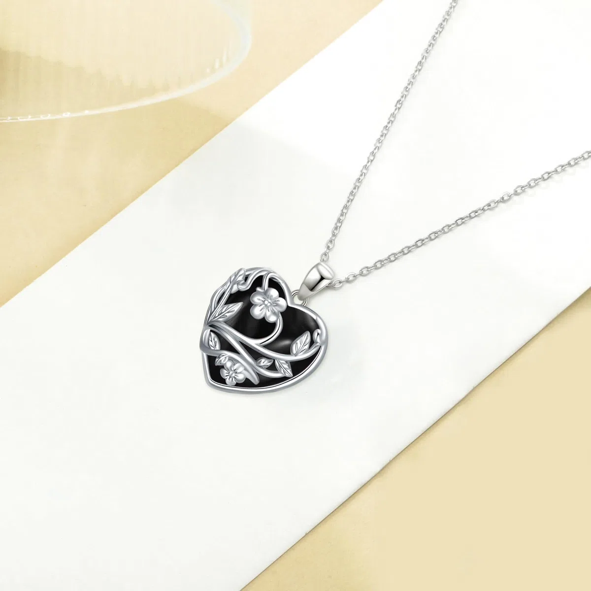 YFN Collar de cristal de plata de ley, collar de corazón, colgante de piedra de cristal de flor, cuarzo rosa, regalos de joyería para mujeres, regalos de cumpleaños para mamá, Normal, Plata esterlina