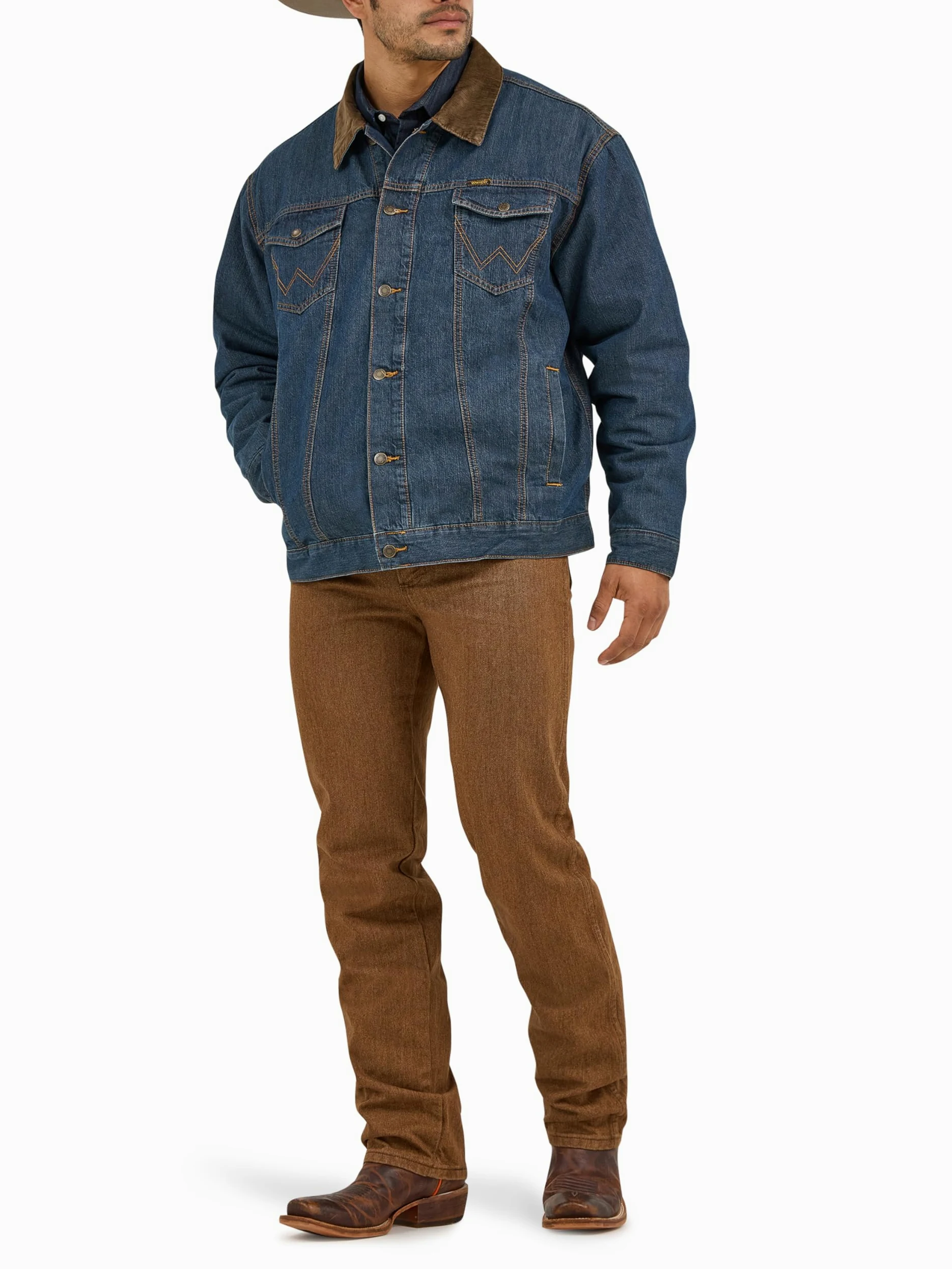Wrangler Chaqueta vaquera con forro occidental para hombre, Denim/Blanket, X-Large