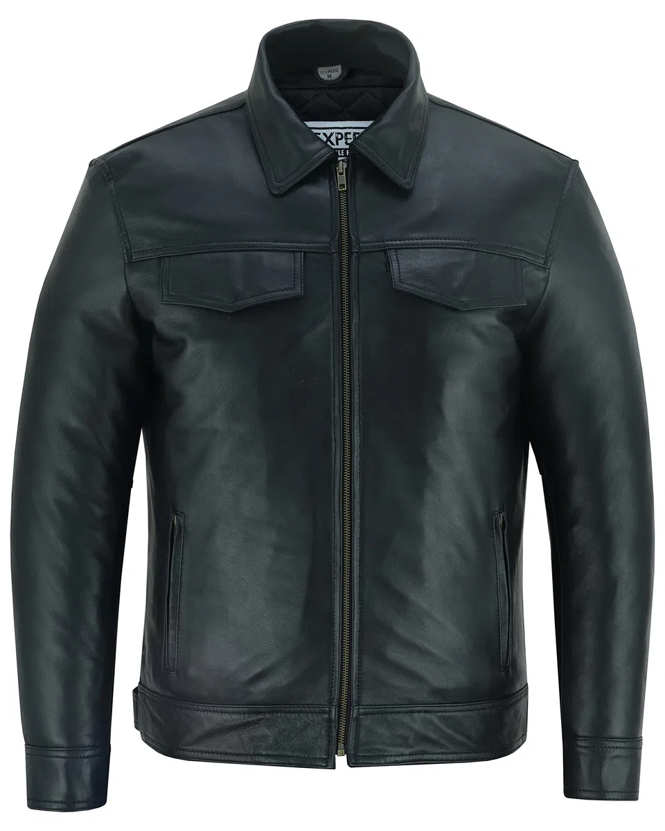 Texpeed Camiseta de moda motera par ahombre - Chaqueta de cuero de tacto suave - Estilo motero - Negro