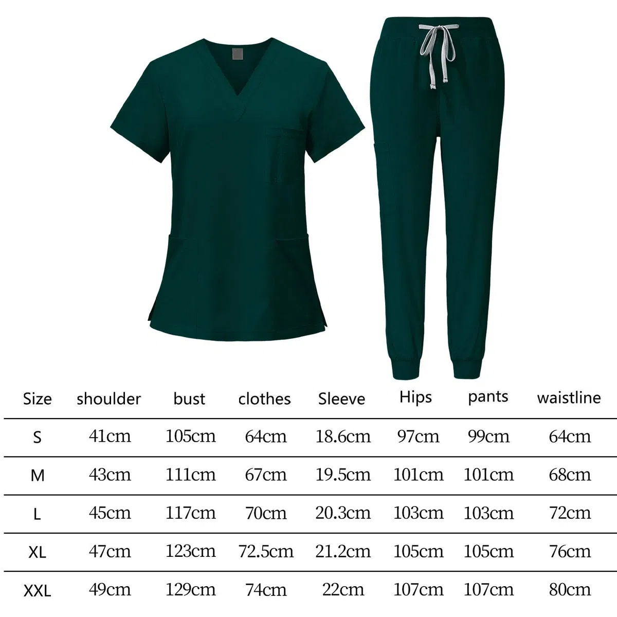 LRXFPIYF Enfermera Conjunto Uniforme Mujer Ropa Sanitaria Pantalón Blusa Accesorios Suave Poliéster Fácil de Lavar Adecuado para Cuidado Personal Centros Médic, Verde oscuro, s