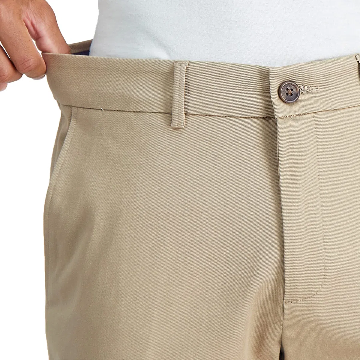 Haggar Pantalón Casual de Primera Calidad, Sin Planchado, Color Caqui, Corte Ajustado, Frente Plano Hombre
