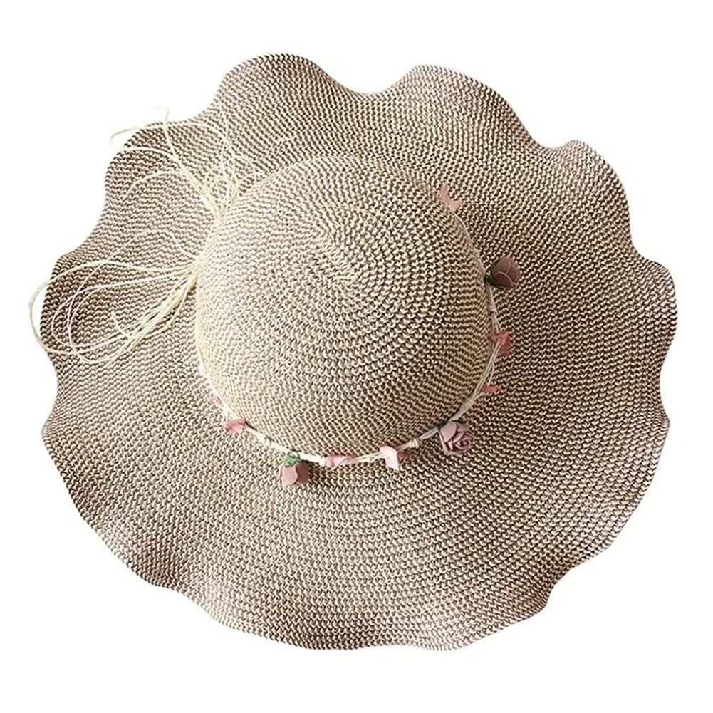 Sombreros de Paja de Verano para Mujer, con Parte Superior Redonda y Ancho, para Playa, 56-58 cm (código B M)