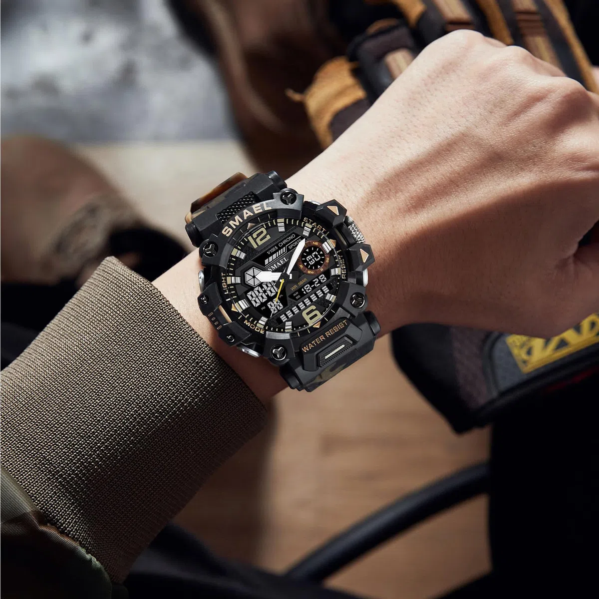 SMAEL Reloj de camuflaje militar para exteriores, LED, digital, impermeable, táctico, militar, deportivo, para hombre (camuflaje caqui 8072G), Camo Khaki-8072, Moderno, casual y deportivo