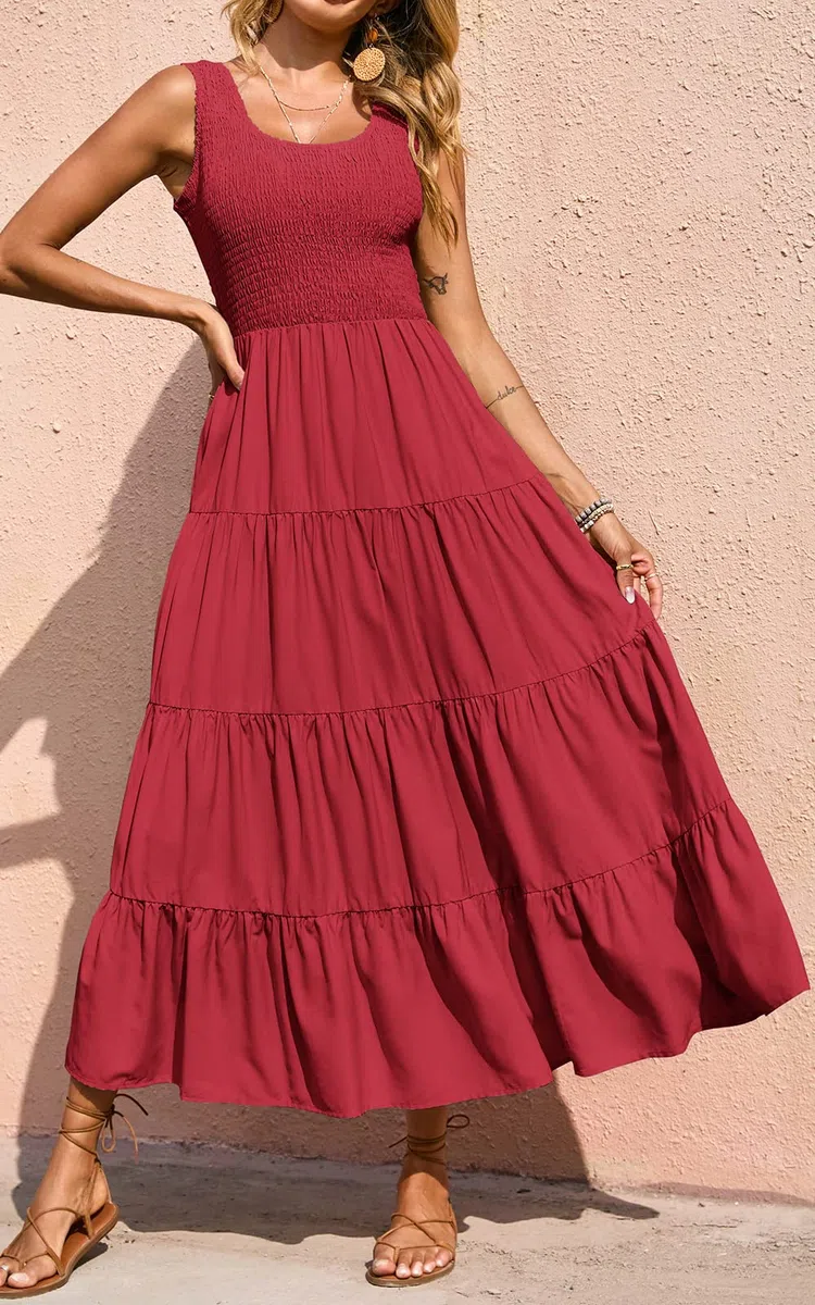 PRETTYGARDEN Smocked Tank Summer Dresses For Women 2025 Sleeveless Wedding Guest Dresses For Women Long Dress Vestido Informal Mujer