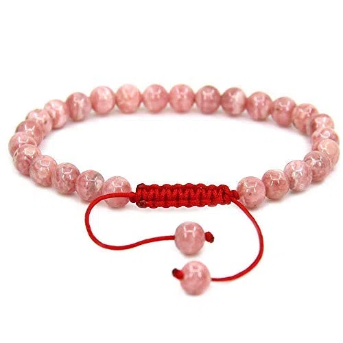 Pulsera natural Rodocrosita borlas Macrame la pulsera ajustable | 7.5? Longitud de la pulsera Chakra Reiki con cable de piedras preciosas | Trenzada pulsera unisex | 1omm granos redondos