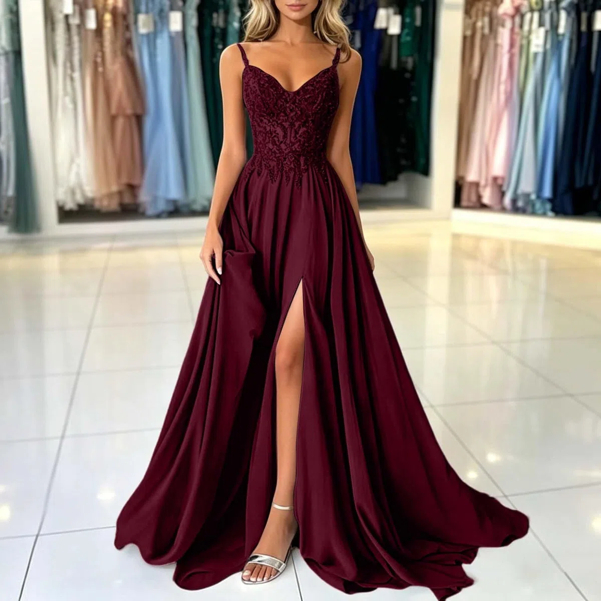 Vestidos Boda Invitada Largo Vestido De Graduación Cuello En V a Mujeres Halter De Gasa Formales Mangas Tipo Ligero Vestidos para Ceremonia Formal Boda Cóctel Noche