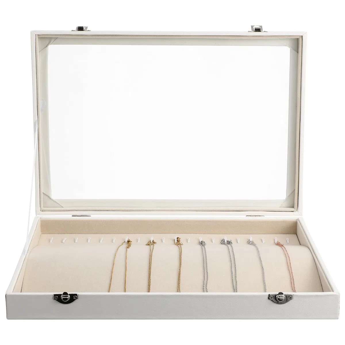IMIKEYA Bandeja Organizadora para Collares de Madera Tapa Transparente, Caja para Joyas y Estuche Compacto para Colgantes, Adecuado para Viajar y Almacenar Collares de Forma Segura